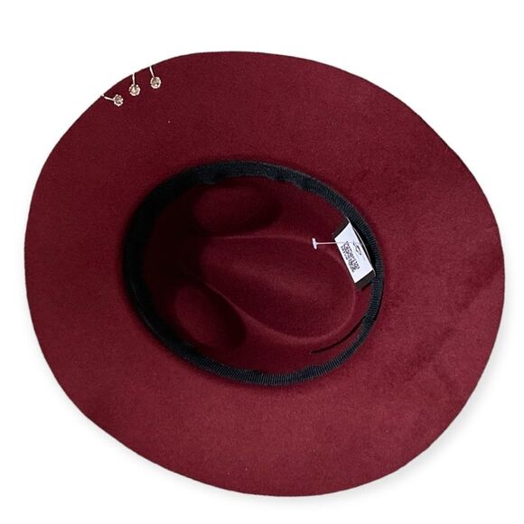 Burgundy Fedora Graffiti Wide Brim Silver O-Rings Fedora Hat NEW main image 2